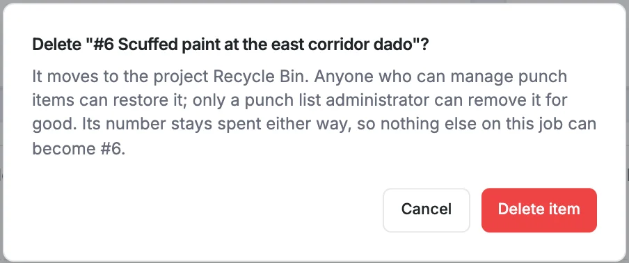 The delete confirmation
