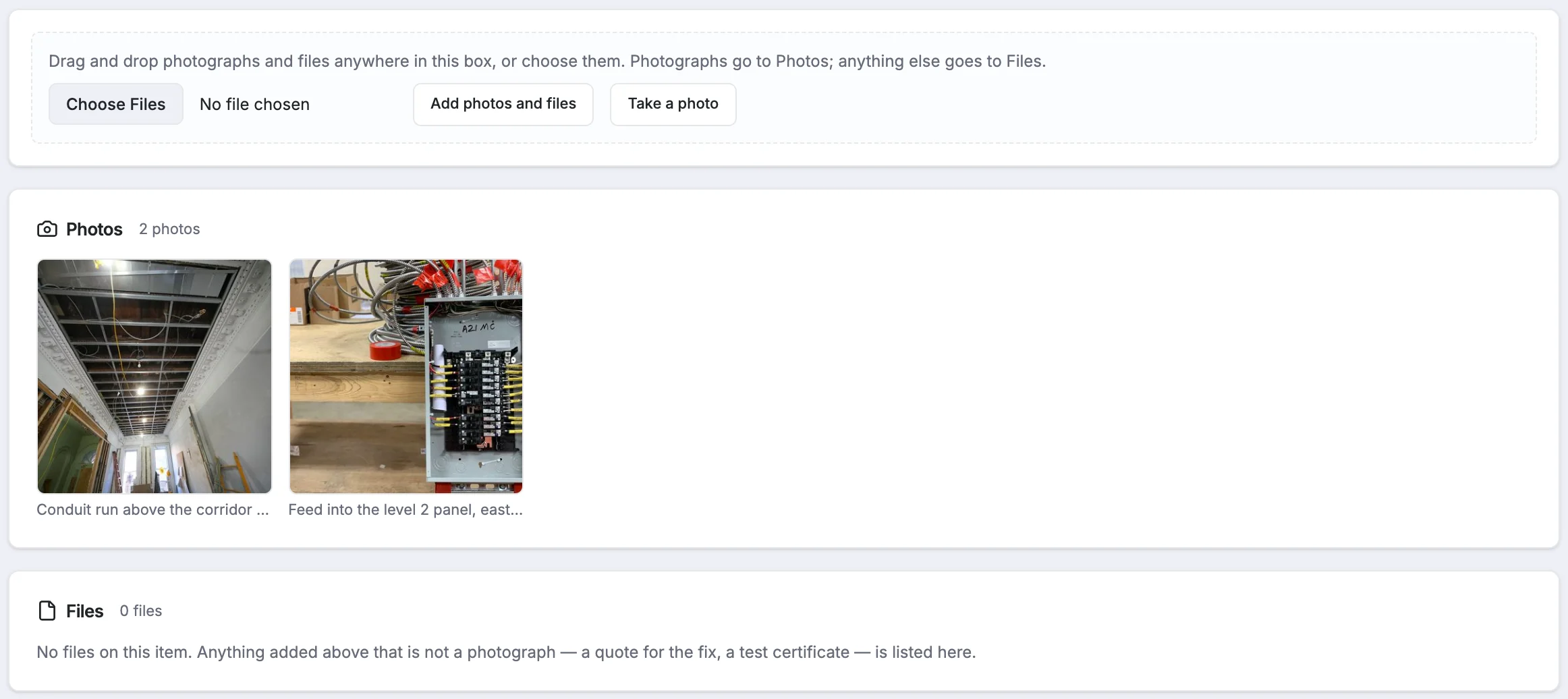 The Photos section of a punch item
